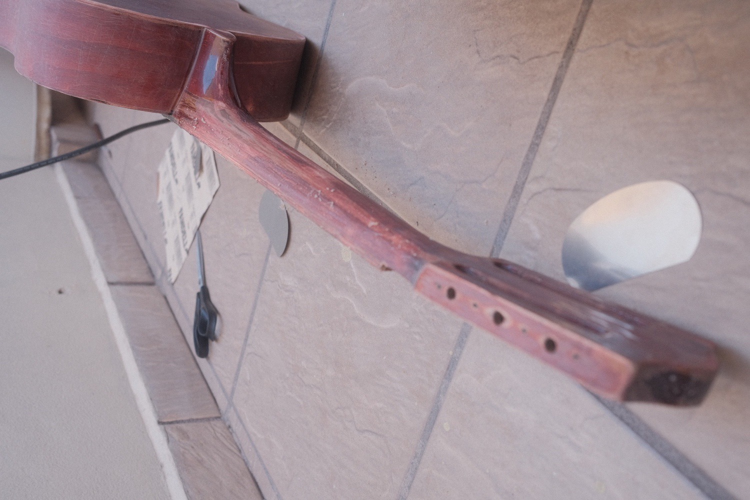 The guitar's neck after a light sanding"