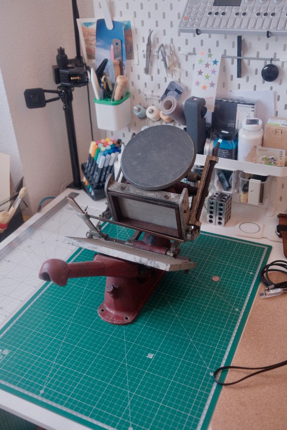 My letterpress, in bright red with a little rust