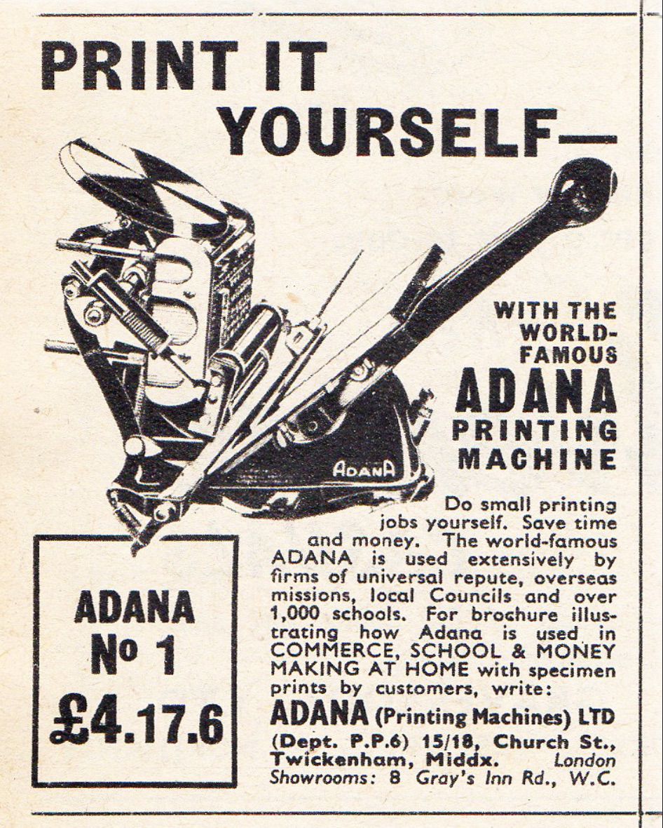An old advert for the Adana with the phrase 'Print it yourself' in big bold letters.